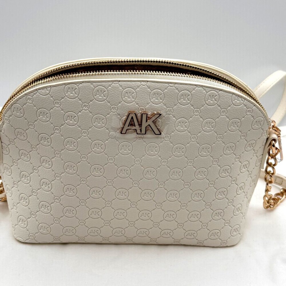 Anne Klein Triple Compartment Crossbody Bag  Gold Chain Strap  Monogram Design